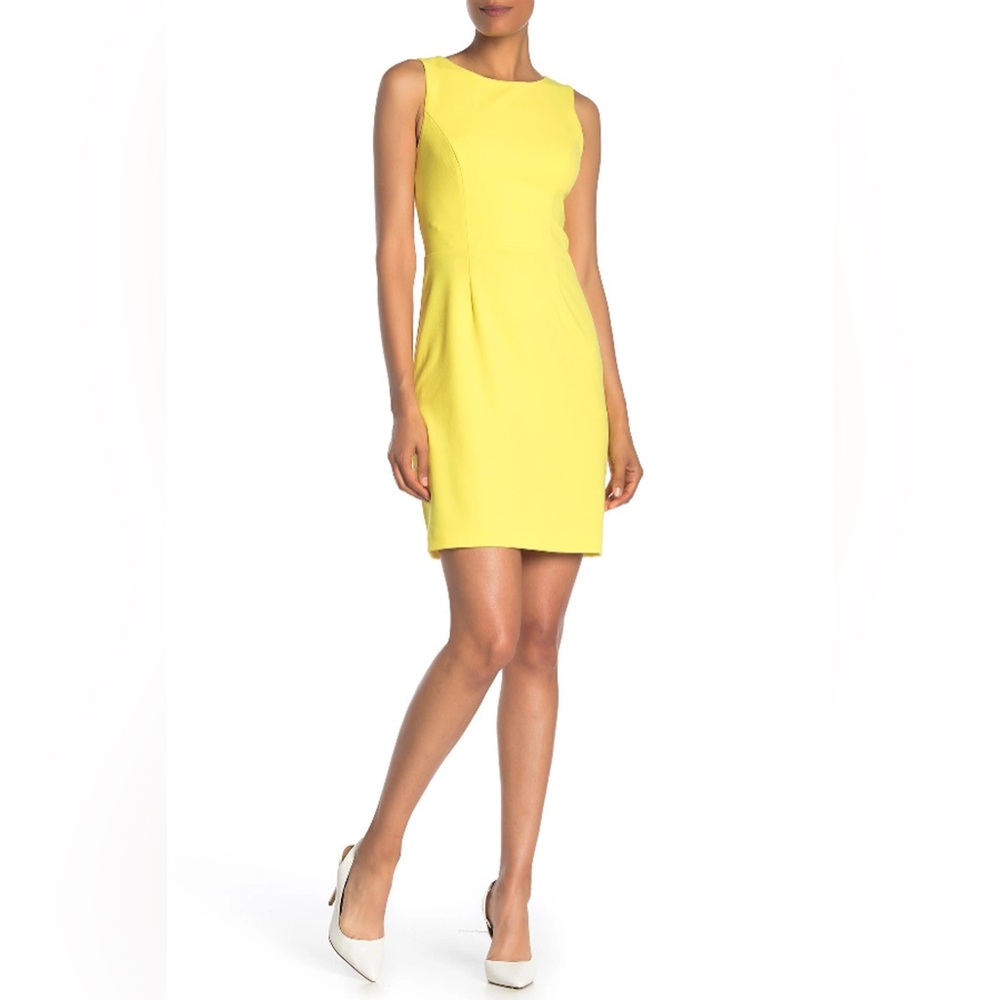 Betsey Johnson Sleeveless Cutout Back Scuba Crepe Neon Yellow Knee High Dress